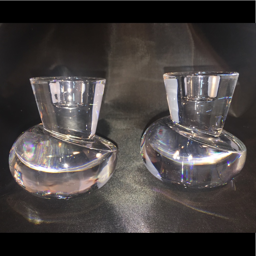 Steuben Art Glass Crystal Candle Holders Geometric